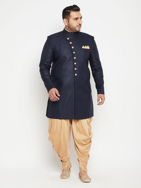 Vastramay Men's Plus Size Navy Blue Slim Fit Sherwani Only Top